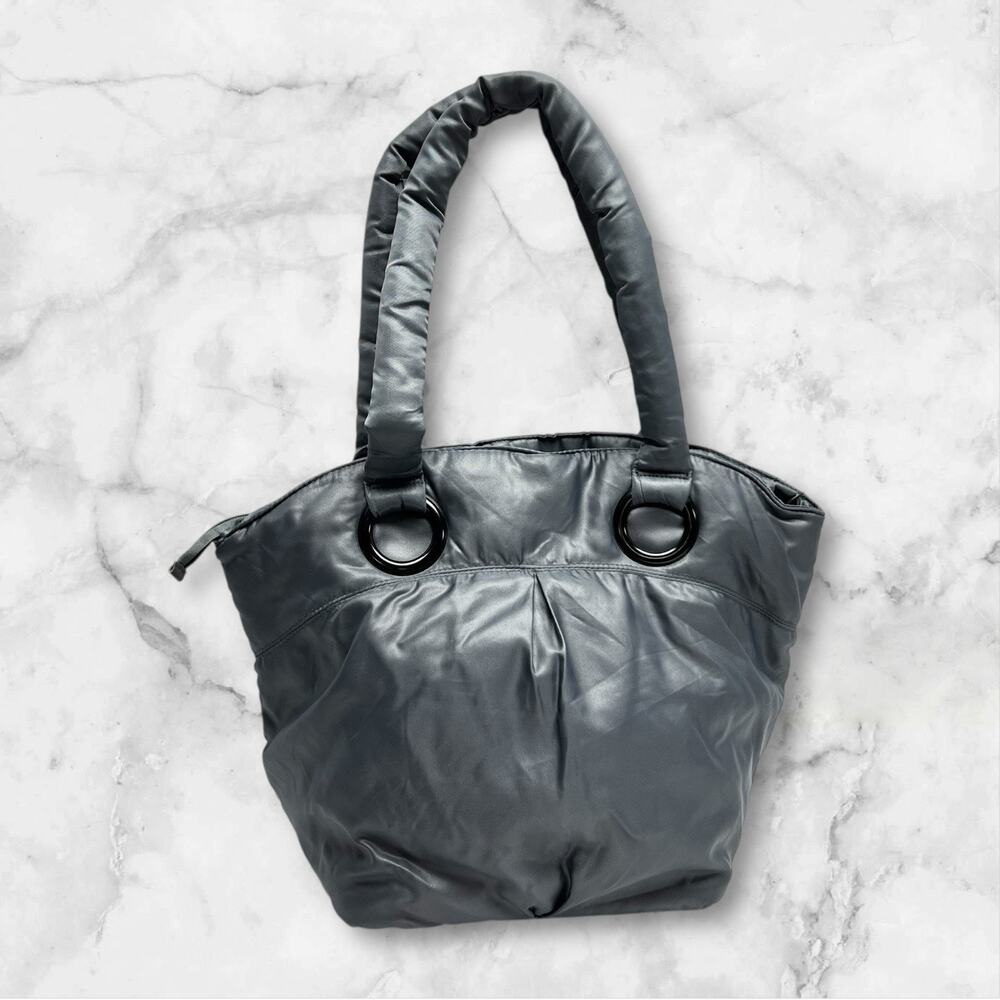 Bath & Body Works VIP Charcoal Gray Zippered Tote Bag Handbag Padded Soft Puffer